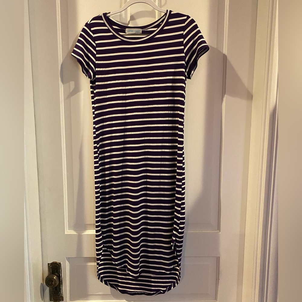 NWT Sophie & Kate Purple/White Stripe Dress L